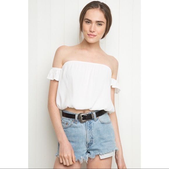 Brandy Melville Tops - Brandy Melville Off the Shoulder White Crop Top